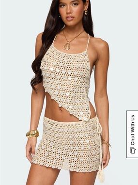 Edikted Cream Crochet Halter Top & Mini Skirt Set